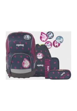 Ergobag Schulranzen-Set Wide "Schubi DuBär", 5-teilig Marine/ Lila