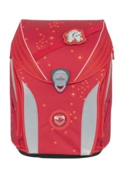 DerDieDas® Schulranzen-Set, 5-teilig, Gepolsterte Schultergurte, Druckknopfverschluss, Volumen 22 L, Für Mädchen Rot